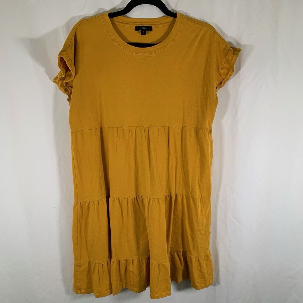 J. Crew Knee Length Dress Women's Small Mustard Yellow Short Sleeve 100% Cotton